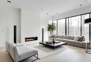 Fototapeta premium A living room filled with furniture and a fireplace.