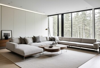 A living room filled with furniture and a large window.