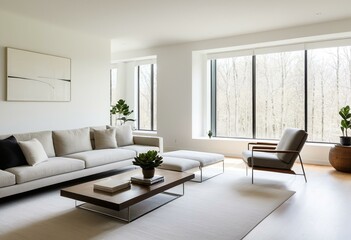 Fototapeta premium A living room with a couch, chair and coffee table.