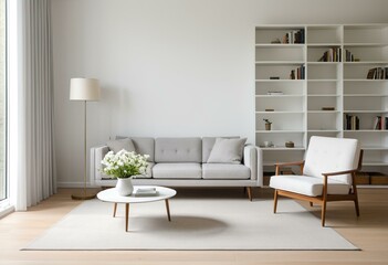 Fototapeta premium A living room with a couch, chair and a table.