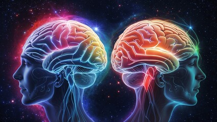Fototapeta premium Celestial brain illustration of dual hemispheres in contrast