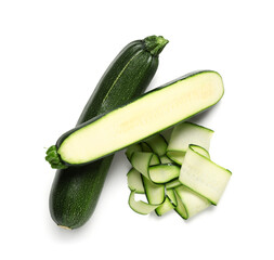 Slices of fresh zucchini on white background