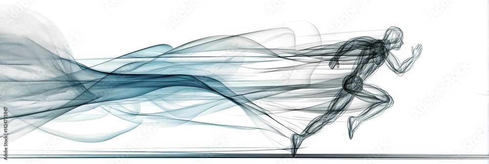 Poster dynamic representation of a runner created from motion streaks on a white backdrop showcasing speed 