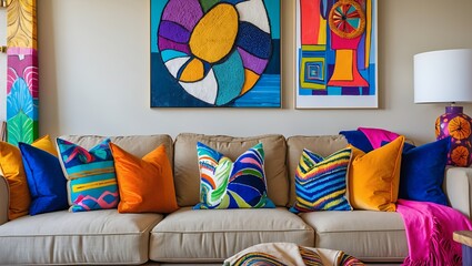 Cozy living room with colorful decor accents