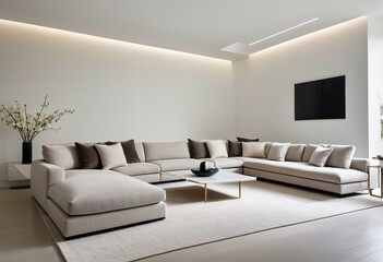 A living room with a sectional couch and a coffee table.