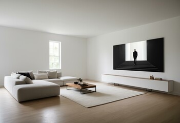 Fototapeta premium A man standing in an empty room looking out a window.