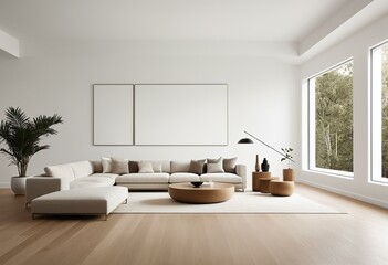 A living room with a white couch and a coffee table.