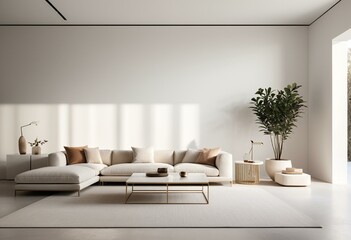 A living room with a white couch and a coffee table.