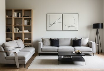 A living room with a white couch and a coffee table.