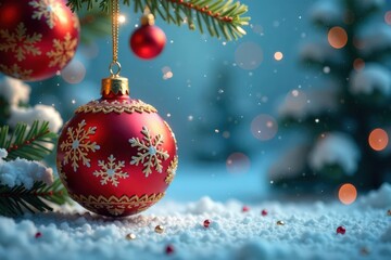 Snowflakes and ornaments hanging from a gold chain, gold, christmas, snowflakes