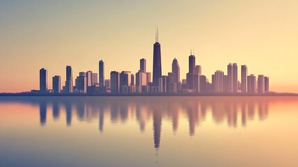 Fototapeta premium City Skyline Sunset Reflection.