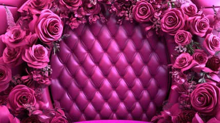 Fototapeta premium Opulent Pink: Tufted Backdrop with Rose Adornment