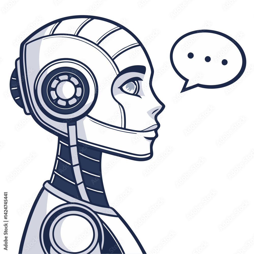 Poster profile view of a futuristic female ai bot with mechanical design and detailed circuitry pattern, sp