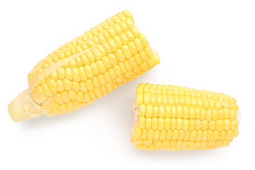 Cut fresh corn cobs on white background