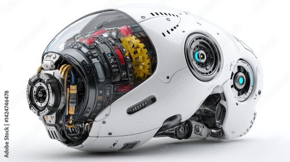 Leinwandbilder innovative ai robot head design showcasing digital brain engine in a minimalist style on a white bac