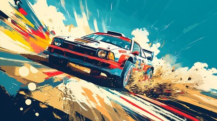 Rally Car Speed with Dust, and Action.