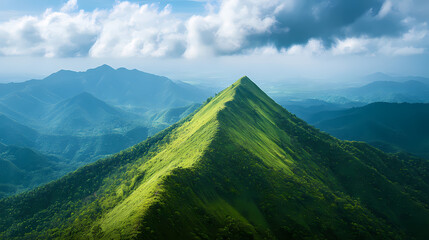 Gaze at divine sense of uplift and perspective as a verdant ridge urges one to see landscapes from its apex and delight in proud joy of scaling its crown. Divine Apex. Illustration