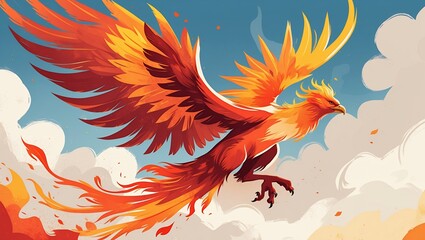Obraz premium Majestic phoenix soaring with fiery wings in flight