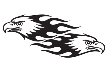 Powerful Eagle Heads with Tribal Flame Design