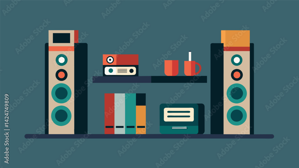 Poster a minimalist highfidelity system with a compact receiver and bookshelf speakers perfect for a small 