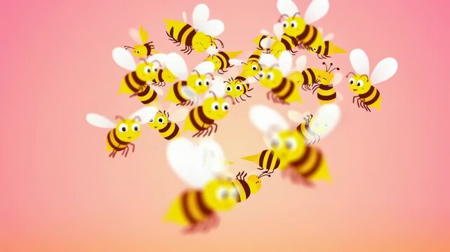 abstract music background with flowers, heart bees