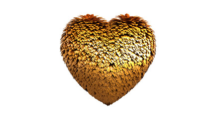 coeur recouvert d'écailles dorées - rendu 3D, fond transparent