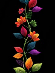 DNA Helix Transforming Into a Vivid Flower Stem With Colorful Leaves