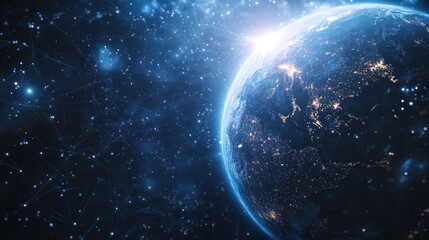 Earth Illuminated by City Lights and Connected by a Network of Lines