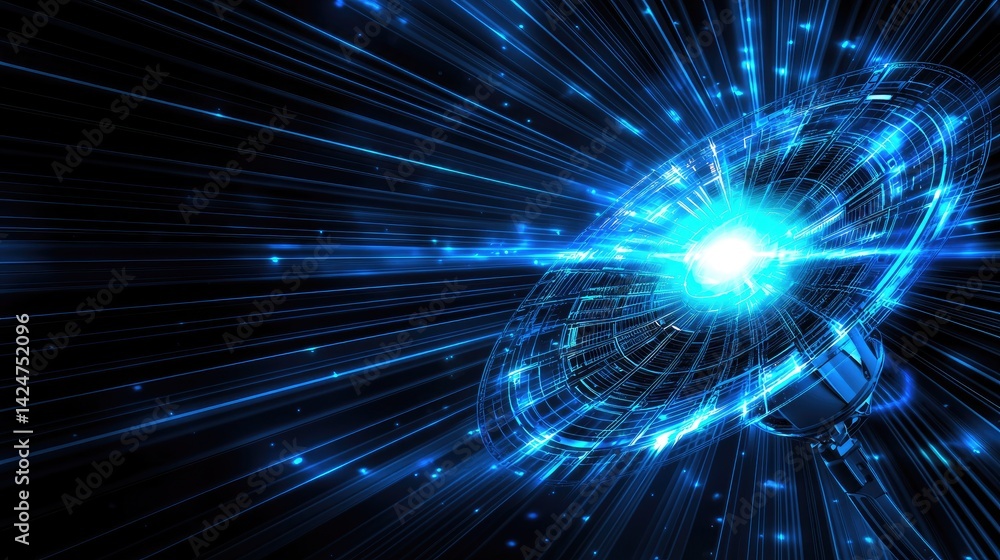 Poster exploring futuristic energy waves digital realm visual art cosmic environment dynamic perspective qu