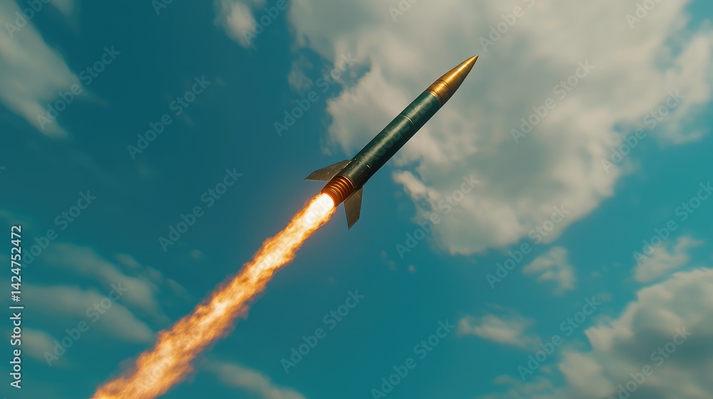 Poster rocket launch event over scenic landscape dynamic science and technology visual dramatic sky viewpoi
