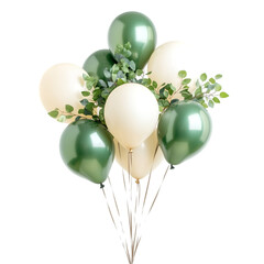 Elegant green and cream balloons with eucalyptus leaves a beautiful party decoration,