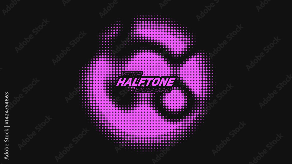 Poster abstract vector torn violet halftone distorted sphere. scrathed dotted texture element. point glitch