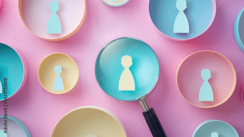 Poster analyzing user perspectives magnifying glass on paper figures studio conceptual art minimalist setup