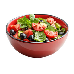 Fresh Mediterranean Salad in Red Bowl Healthy Eating Delicious Food,