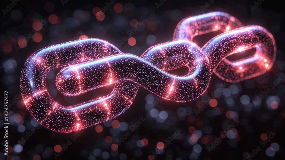 Poster abstract glowing chain: digital connection and network