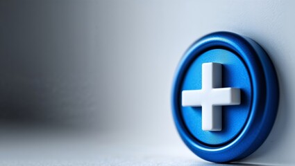 Obraz premium Blue Circular Button with Embossed White Plus Sign