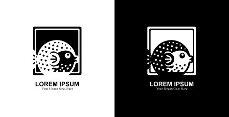 Fototapeta premium Logo design in the form of a puffer fish combined with a square