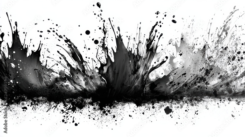 Poster Dynamic Black Ink Splash in Motion Capturing the Essence of an Oil Explosion in an Artistic Style and Bold Expression of Chaos and Energy