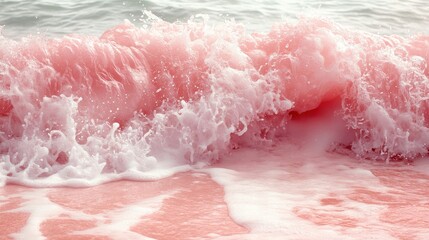 Fototapeta premium Pink wave crashing on beach, ocean background, summer