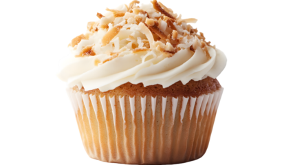 A coconut cupcake with nuts isolated on white background 