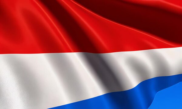 Close-up of a red, white and blue flag waving gently.