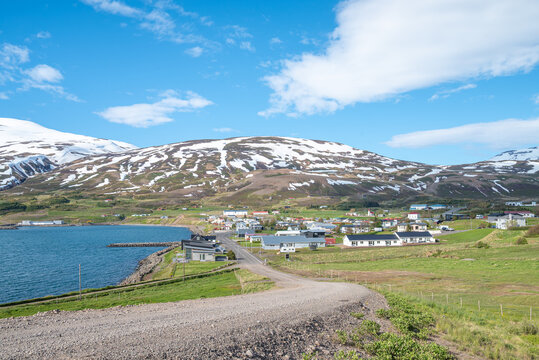 View of village of Greniv&iacute;k in North Iceland