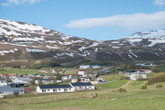 View of village of Greniv&iacute;k in North Iceland