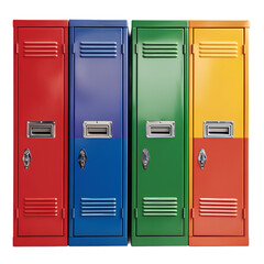 Colorful school lockers side by side red blue green orange