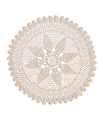 Round beige crochet doily isolated cutout on transparent