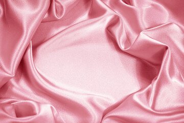 Light soft pale pastel pink rose silk satin fabric background. Product space. Drapery. Show mockup...