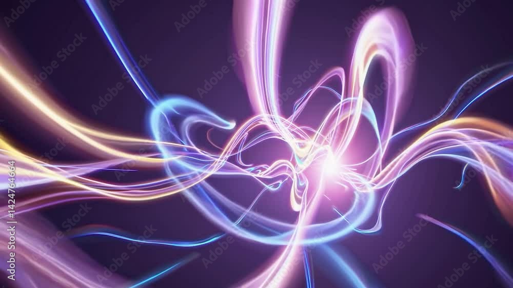 Poster smooth and luminous lines gracefully intertwine and pulsate, forming a mesmerizing abstract display 