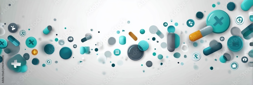 Aufkleber bright minimal pills and health icons move in a circular pattern representing wellness and healthcar