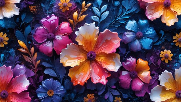 Vibrant abstract floral pattern created with ai techniques - Powered by Adobe