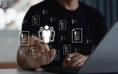 HR, Human resource management concept, Businessman select the best candidate, collaborator, human development and recruitment, select personnel based on qualification, Find expert specialists to join.